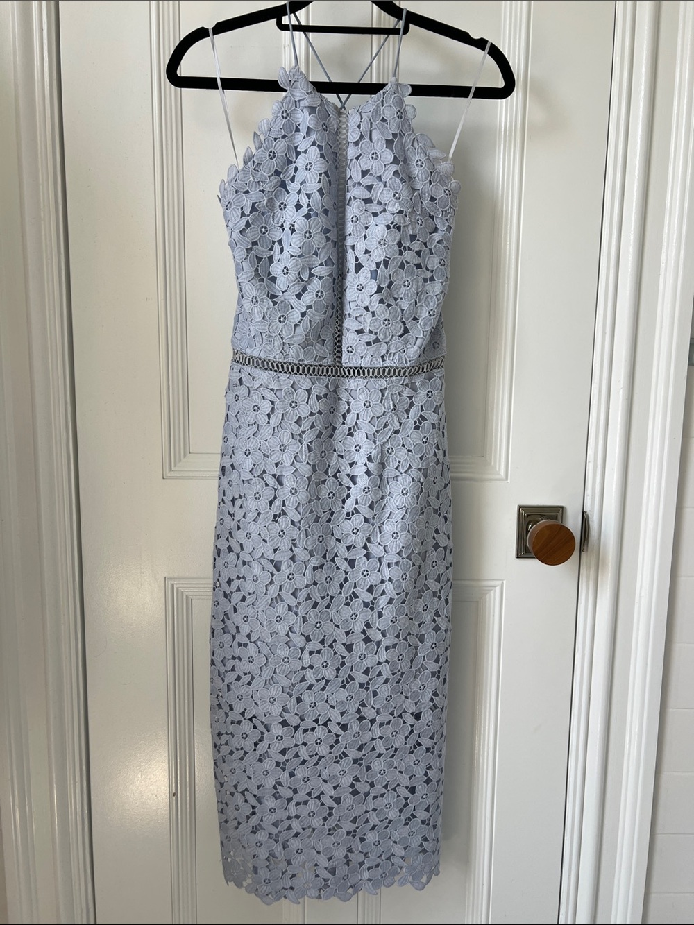 Cynthia Rowley Light  Blue Crochet Lace Midi Dress - Open Back